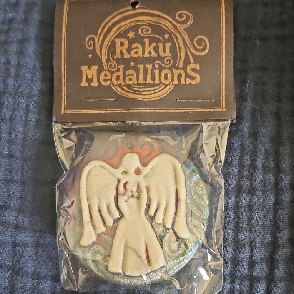Raku Medallions Iridescent Angel Ceramic Medallion